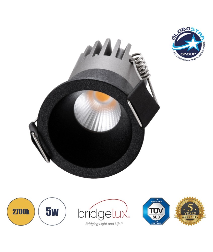 GLOBOSTAR® MICRO-S 60239 Χωνευτό Downlight Σποτ LED 5W 625lm 38° AC 220-240V IP20 Θερμό Λευκό 2700K - Bridgelux COB Chip & TÜV SÜD Driver - Μαύρο Ματ - Μ4 x Π4 x Υ5.9cm - Q3.5cm - 5 Χρόνια Εγγύηση